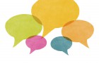 Watercolor Painted Yellow Blue and Pink Speech Bubble Conversati